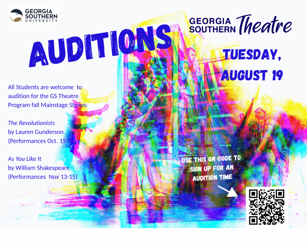 All students are welcome to audition for the GS Theatre Program fall mainstage shows. The Revolutionists showing October 15-19. As You Like It showing November 13-15.