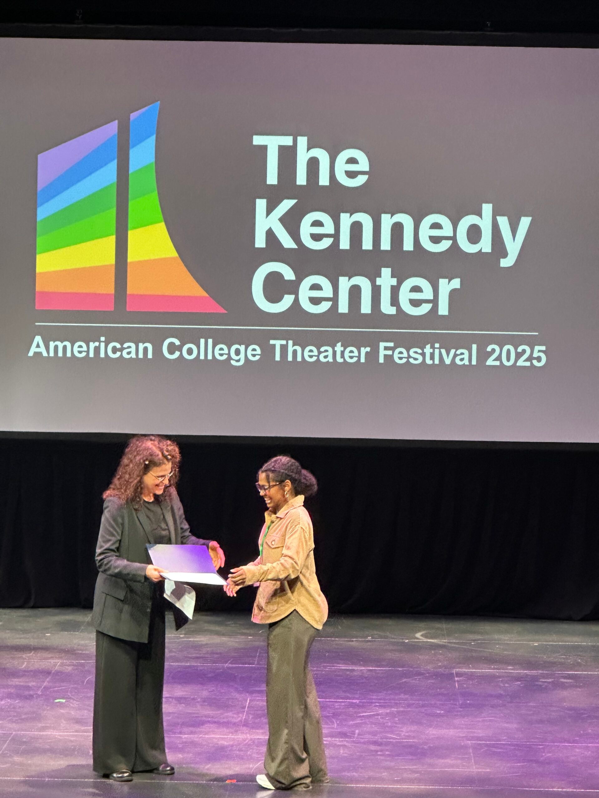 Over the weekend, Gabby Burton, a senior theater major, won the Voice and Speech Trainers Association Excellence Award and a $500 scholarship at the Kennedy Center American College Theater Festival in Washington, D.C.