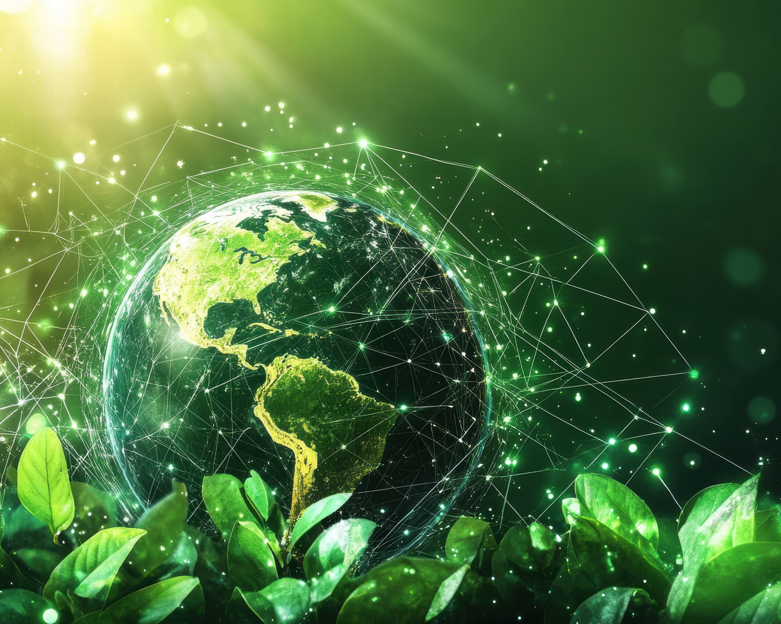 A green planet nestled in plant leaves