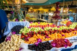 A fresh fruit bar artfully displayed.