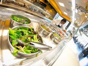 Salads on the serving line at Field of Greens in Lakeside Commons.