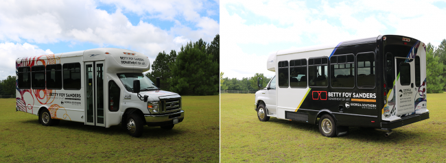 The bus, shown above, takes inspiration from Betty Foy Sanders' artwork.