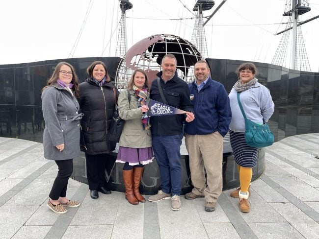 Catherine Howerter (left), Betsy Barrow, Amanda Wall, Kip Sorgen, Dan Calhoun, Alex Reyes at Dunbrody Emigration Center in Ireland.