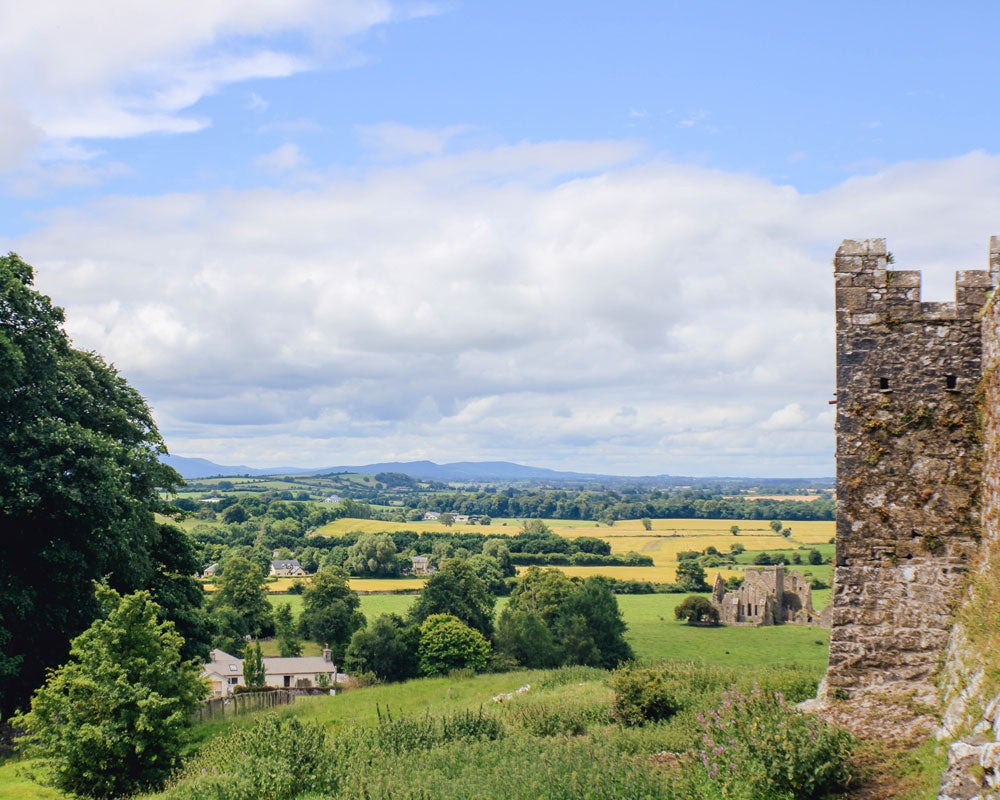 Beautiful green fields of Ireland countryside.