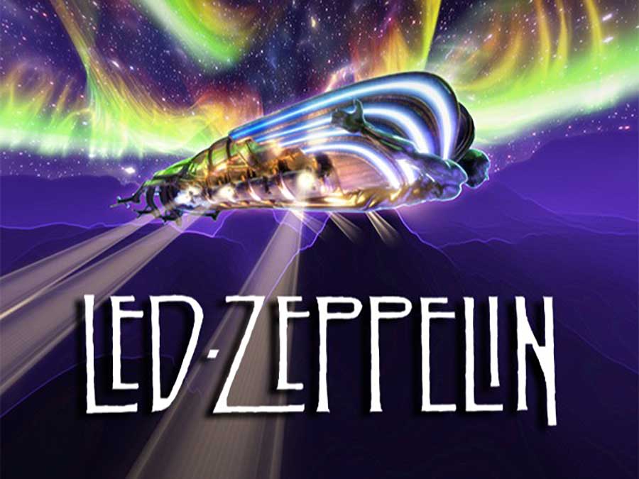 Graphic of Led Zeppelin, showing futuristic spaceship.