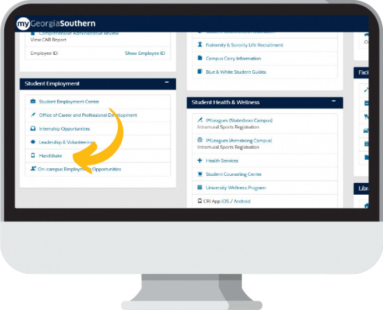Image of screen pointing to Handshake link.