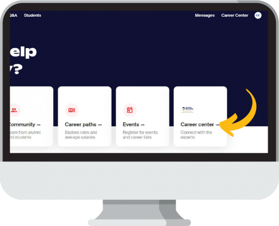 Image of screen pointing to Career Center link.