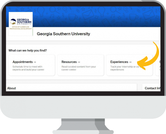 Image of screen pointing to Experiences link.