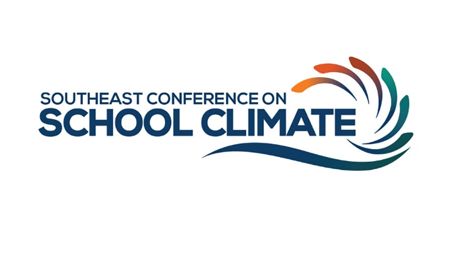 Logo for the Southeast Conference on School Climate, with bold blue text and a multicolored curved arc motif.