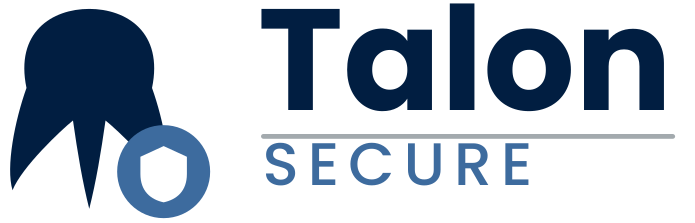 Talon Secure logo with a navy helmet silhouette and shield icon beside the wordmark.