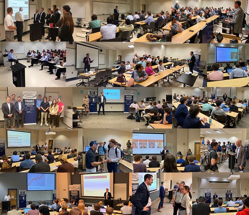 A collage of previous Finance Association guest speakers.